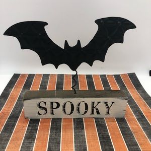NEW SPOOKY FLYING METAL BAT WOOD SIGN HOMEGOODS